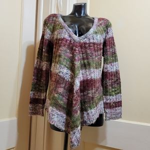 Bongo Plus Women's 2X Soft Striped Heather Knit v-neck Sweater